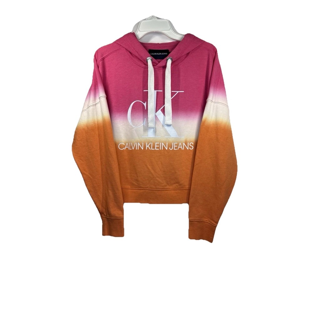 Calvin Klein Jeans Monogram Logo Tie Dye Block Hoodie,( Sherbert Combo, Sz S/CH